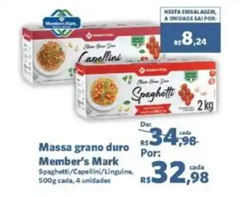 Sam's Club Massa grano duro Member's Mark Spaghetti/Capellini/Linguine, 500g cada, 4 unidades oferta
