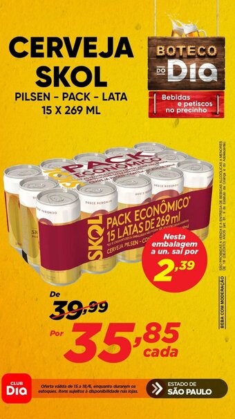 CERVEJA SKOL PILSEN - PACK - LATA 15 X 269 ML
