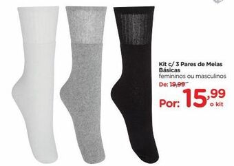 Kit c/ 3 pares de meias básicas femininos ou masculinos