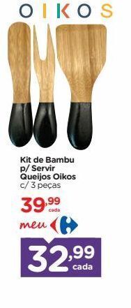 Carrefour Kit de bambu p/ servir queijos oikos c/ 3 peças oferta