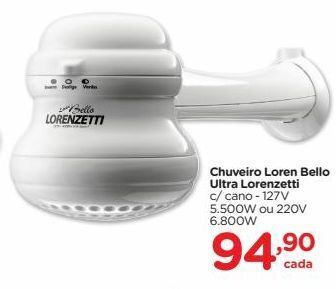Carrefour Chuveiro loren bello ultra lorenzetti c/ cano - 127v 5.500w ou 220v 6.800w oferta