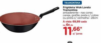 Carrefour Frigideira wok loreto tramontina antiaderente - nas cores: cereja, grafite, preta c/ cobre ou preta c/ vermelha - 28cm oferta