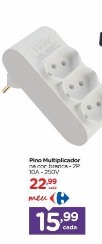 Carrefour Pino multiplicador na cor: branca - 2p 10a - 250v oferta