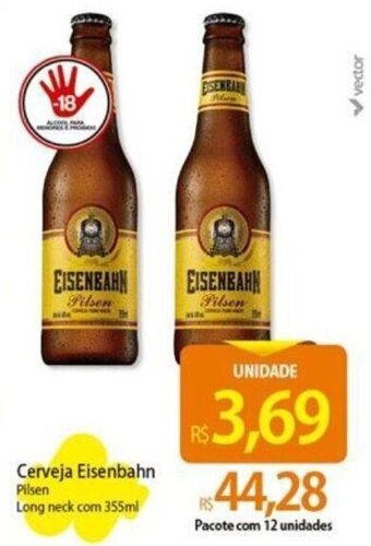 Atacadão Cerveja Eisenbahn Pilsen Long neck com 355ml oferta