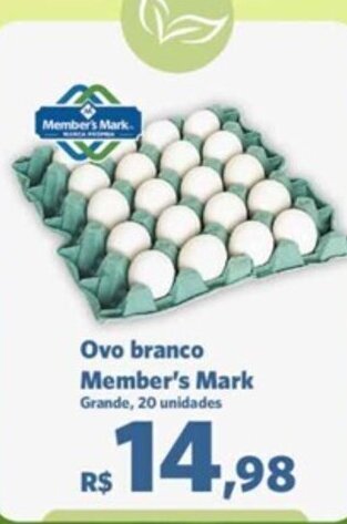 Sam's Club Ovo branco Member's Mark Grande, 20 unidades oferta