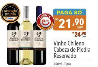 Supermercados Condor Vinho Chileno Cabeza de Piedra Reservado oferta