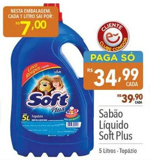 Supermercados Condor Sabão Líquido Soft Plus 5 Litros - Topázio oferta