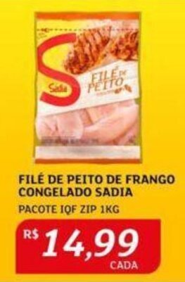 Assaí Atacadista FILÉ DE PEITO DE FRANGO CONGELADO SADIA PACOTE IQF ZIP 1KG oferta