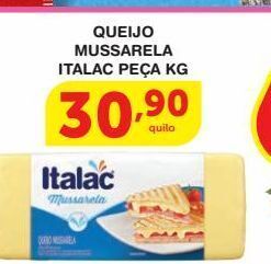 Roldão Queijo mussarela italac kg oferta