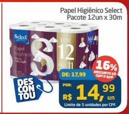 Tenda Atacado Papel higiênico select pacote 12un x 30m oferta