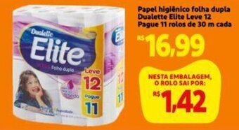 Extra Supermercado Papel higiênico folha dupla Dualette Elite Leve 12 Pague 11 rolos de 30 m cada oferta
