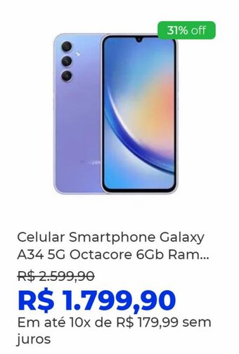 Lojas Havan Celular Smartphone Galaxy A34 5G Octacore 6Gb Ram... oferta