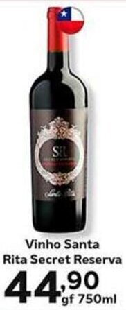 Supermercados Tauste Vinho Santa Rita Secret Reserva gf 750ml oferta