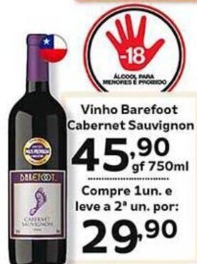 Supermercados Tauste Vinho Barefoot Cabernet Sauvignon gf 750ml oferta
