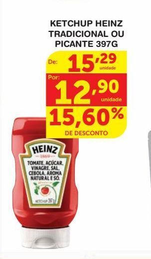 Roldão Ketchup heinz tradicional ou picante 397g oferta
