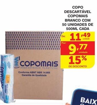 Roldão Copo descartável copomais branco com 50 unidades de 500ml cada oferta