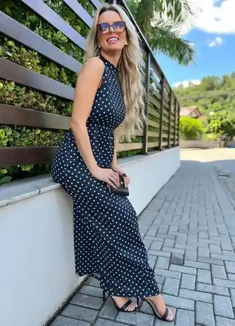 Moda pop - vestido longo poá preto com gola alta