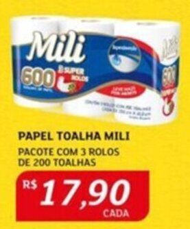 Assaí Atacadista PAPEL TOALHA MILI PACOTE COM 3 ROLOS DE 200 TOALHAS oferta