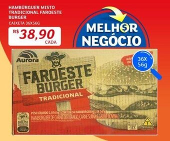 HAMBÚRGUER MISTO TRADICIONAL FAROESTE BURGER CAIXETA 36X56G
