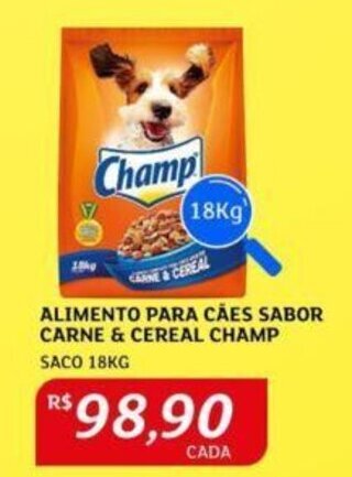 Assaí Atacadista ALIMENTO PARA CÃES SABOR CARNE & CEREAL CHAMP SACO 18KG oferta