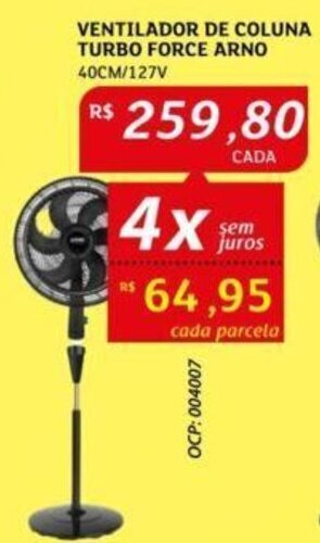 Assaí Atacadista VENTILADOR DE COLUNA TURBO FORCE ARNO 40CM/127V oferta
