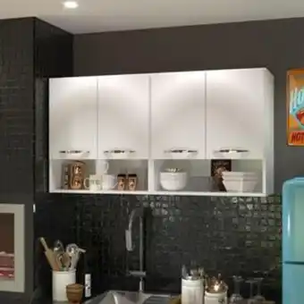 Leroy Merlin Armário branco aéreo de parede 4 portas cozinha lavanderia oferta