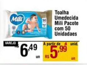 Max Atacadista Toalha Umedecida Mili Pacote com 50 Unidadaes oferta