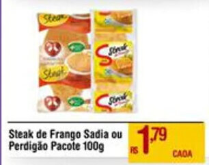 Max Atacadista Steak de Frango Sadia ou Perdigão Pacote 100g oferta