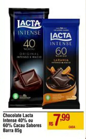 Max Atacadista Chocolate Lacta Intense 40% ou 60% Cacau Sabores Barra 85g oferta