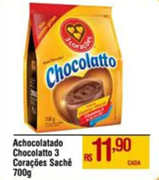 Max Atacadista Achocolatado Chocolatto 3 Corações Sachê 700g oferta