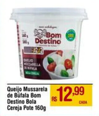 Max Atacadista Queijo Mussarela de Búfala Bom Destino Bola Cereja Pote 160g oferta