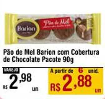 Pão de Mel Barion com Cobertura de Chocolate Pacote 90g