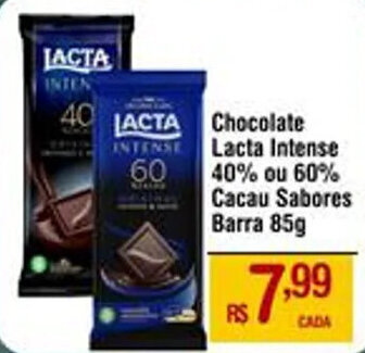 Max Atacadista Chocolate Lacta Intense 40% ou 60% Cacau Sabores Barra 85g oferta