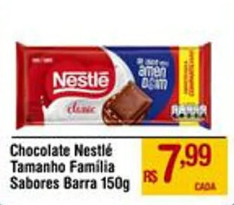 Chocolate Nestlé Tamanho Familia Sabores Barra 150g