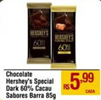 Max Atacadista Chocolate Hershey's Special Dark 60% Cacau Sabores Barra 85g oferta