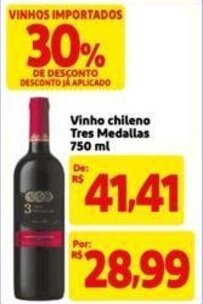 Extra Supermercado Vinho chileno Tres Medallas 750 ml oferta