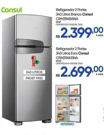 Zenir Refrigerador 2 Portas 340 Litros Branco Consul Crm39abbna Refrigerador 2 Portas 340 Litros Evox Consul Crm39akbna oferta