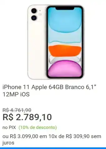 iPhone 11 Apple 64GB Branco 6,1" 12MP iOS