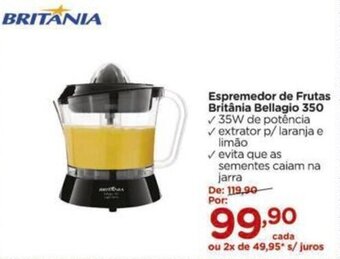 Carrefour Espremedor de Frutas Britânia Bellagio 350 ✓35W de potência ✓extrator p/ laranja e limão oferta
