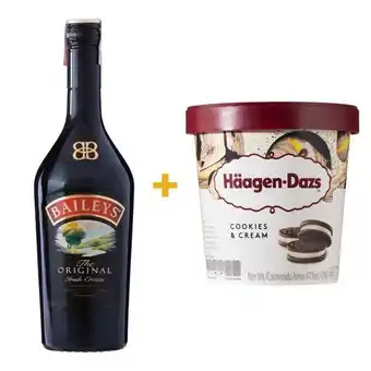 Kit com 1 licor irlandês baileys garrafa 750ml + sorvete de baunilha e cookies häagen dazs pote 473ml