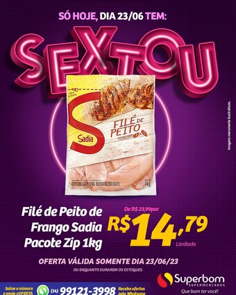 Superbom Supermercados Filé de Peito de Frango Sadia Pacote Zip 1kg oferta