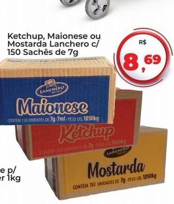 Tonin Superatacado Ketchup, maionese ou mostarda lanchero c/ 150 sachês de 7g oferta