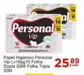 Rossi Supermercado Papel Higienico Personal Vip Lv16pg15 Folha Dupla 30M/ Folha Tripla 20M oferta