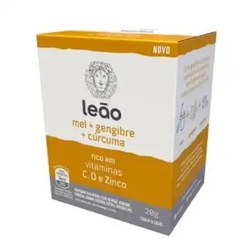 Chá vitamínico mel gengibre e cúrcuma leão 20g caixa com 10un