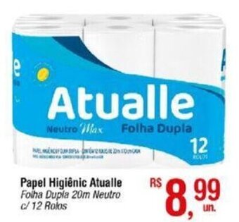 Papel Higiênic Atualle Folha Dupla 20m Neutro c/12 Rolos