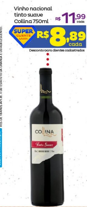 Super Lagoa Vinho Nacional tinto suave Collina 750ml oferta