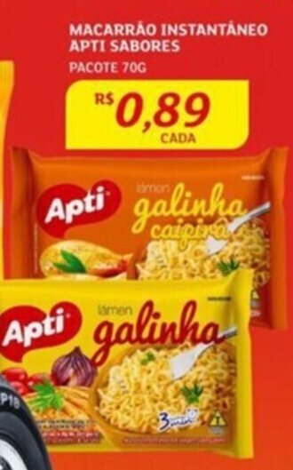 Assaí Atacadista MACARRÃO INSTANTÁNEO APTI SABORES PACOTE 70G oferta