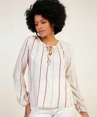 Blusa feminina listras manga longa bufante marisa