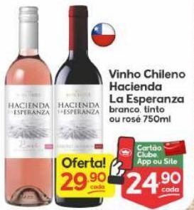 Supermercados Princesa Vinho chileno hacienda la esperanza branco, tinto ou rosé 750ml oferta