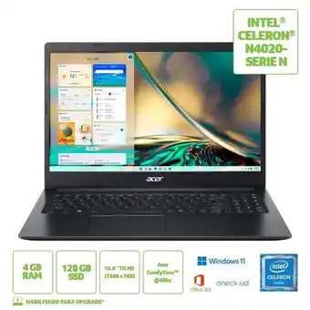 Notebook 15.6 acer aspire 3, celeron n4020, 4gb, ssd 128gb nvme, windows 11 com office 365 pré-instalado, a315-34-c2bv